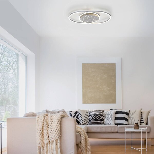 Paul Neuhaus Plafoniera a LED Yuki, dimmerabile, Alluminio / Grigio / Zincato, Soggiorno / Sala da pranzo, Alluminio, Moderno, Plafoniera LED