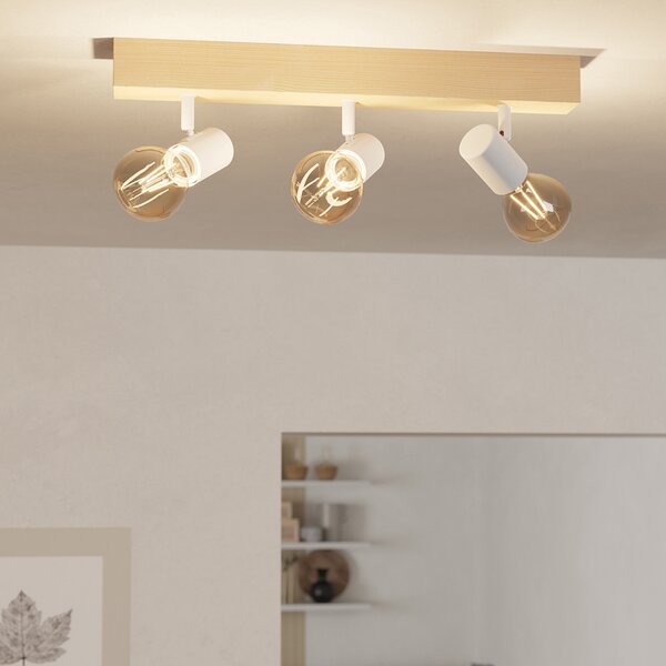 Plafoniera Industrial Townshend 3 3 Luci Legno Marrone E Bianco