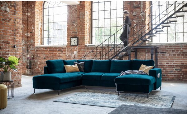 Divano letto angolare in velluto color petrolio (angolo sinistro) Lofty Lilly - Miuform