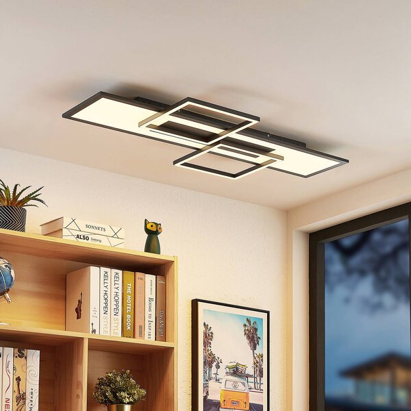 Plafoniera a LED Narumi Lucande, dimmerabile, Nero, Soggiorno / Sala da pranzo, Metallo, Moderno, Plafoniera LED