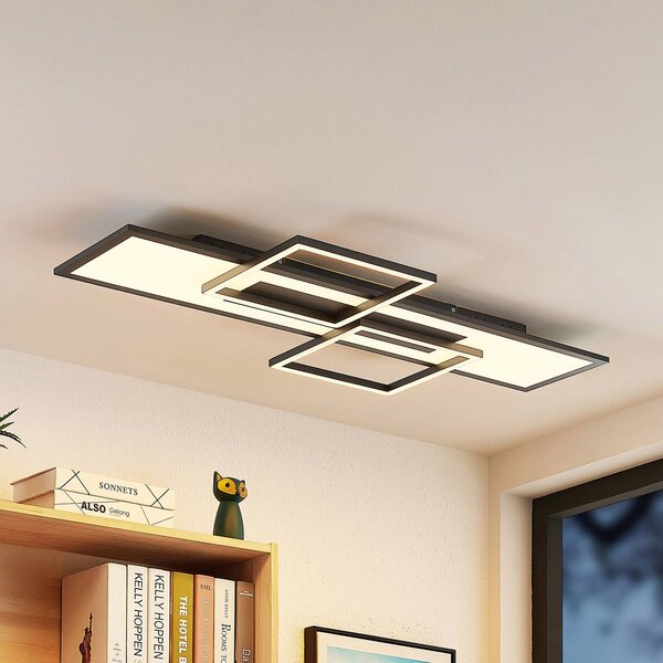 Plafoniera a LED Narumi Lucande, dimmerabile, Nero, Soggiorno / Sala da pranzo, Metallo, Moderno, Plafoniera LED