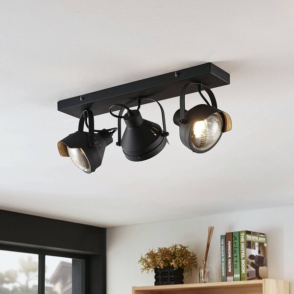 Faretto da soffitto Lindby Henega, 52 cm, nero, a 3 luci Henega Lindby, dimmerabile, Nero, Soggiorno / Sala da pranzo, Metallo, Industriale, Faretto