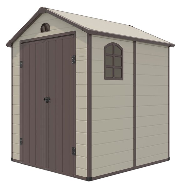 Costway Capanno degli attrezzi da esterno con sfiati finestra porta con cerniera, Capanno galvanizzato da giardino Beige