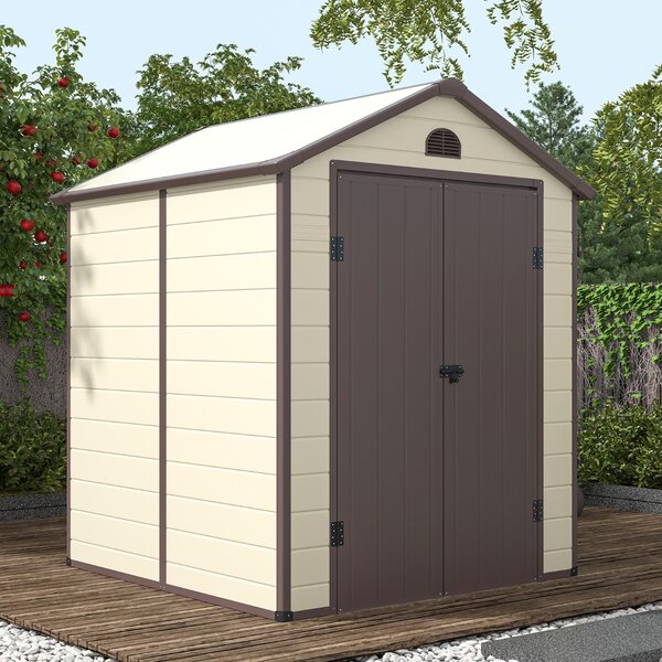Costway Capanno degli attrezzi da esterno con sfiati finestra porta con cerniera, Capanno galvanizzato da giardino Beige