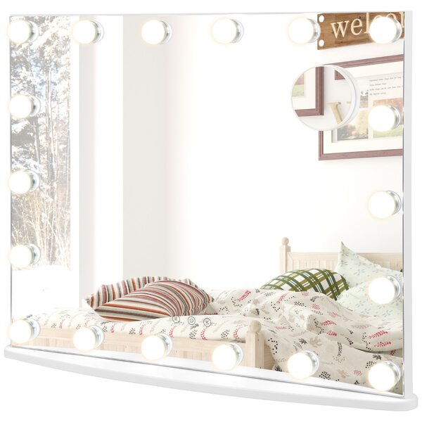 Costway Specchio da trucco con 18 luci Led, Specchio da trucco grande su tavolo 65x14x52,5cm