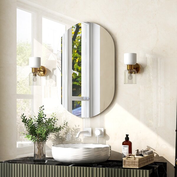 Costway Specchio bagno antiesplosione con luce LED 80x50cm, Specchio a parete ovale con 3 tonalità di luce pulsanti touch
