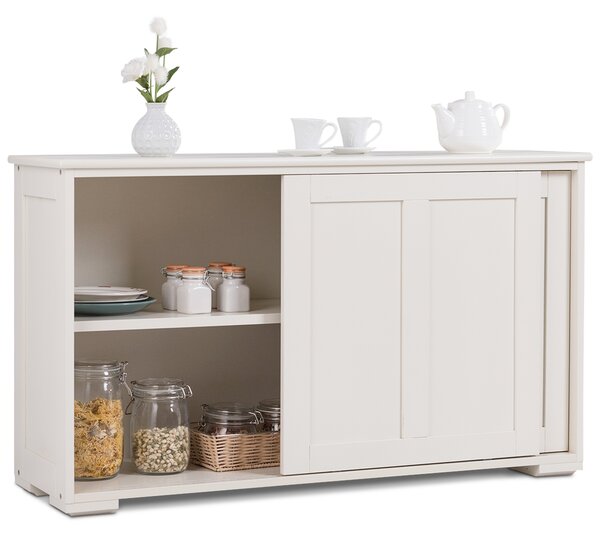 Costway Armadietto da cucina a due porte scorrevoli Mobiletto in legno per bagno 106,7x33x60cm Beige