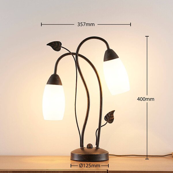 Lampada da tavolo Stefania Lindby, Marrone / Ruggine, Soggiorno / Sala da pranzo, Vetro, Antico, Lampada da tavolo