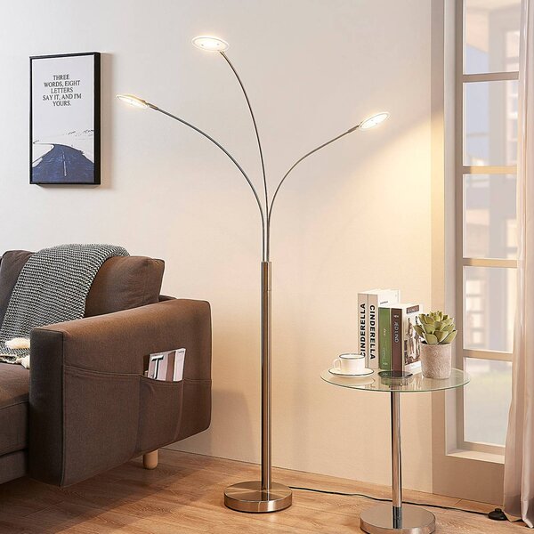Lampada da terra a LED Anea Lindby, Alluminio / Grigio / Zincato, Soggiorno / Sala da pranzo, Metallo, Moderno, Lampada LED da terra