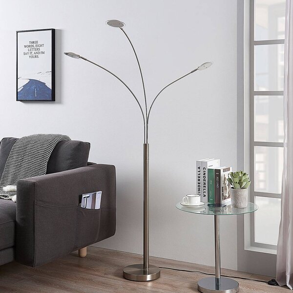 Lampada da terra a LED Anea Lindby, Alluminio / Grigio / Zincato, Soggiorno / Sala da pranzo, Metallo, Moderno, Lampada LED da terra