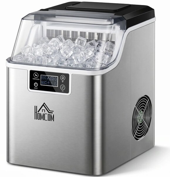 Macchina del Ghiaccio 3,2 Litri 24 Cubetti 299W in Acciaio Argento