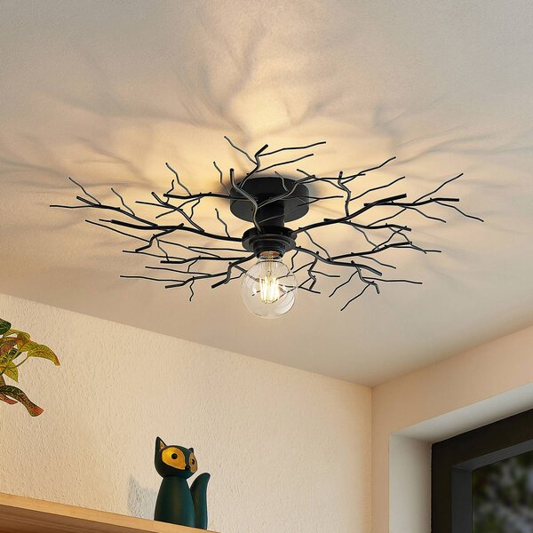 Plafoniera soffitto Vetki Lindby, dimmerabile, Nero, Soggiorno / Sala da pranzo, Metallo, Moderno, Plafoniera