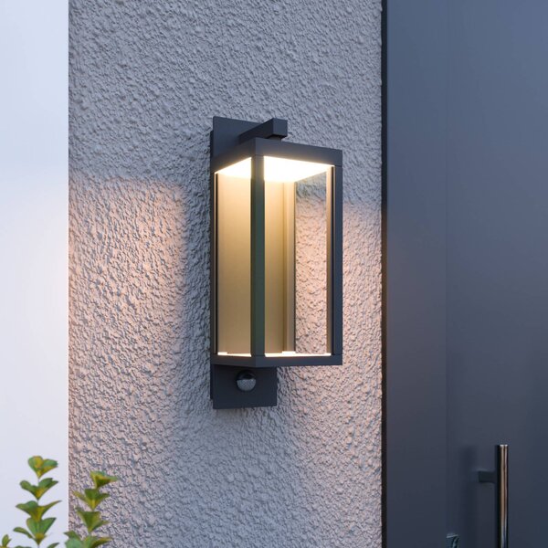 Lucande Applique da esterni LED Ferdinand, sensore, grigio scuro Ferdinand, Alluminio / Grigio / Zincato, Alluminio, Moderno