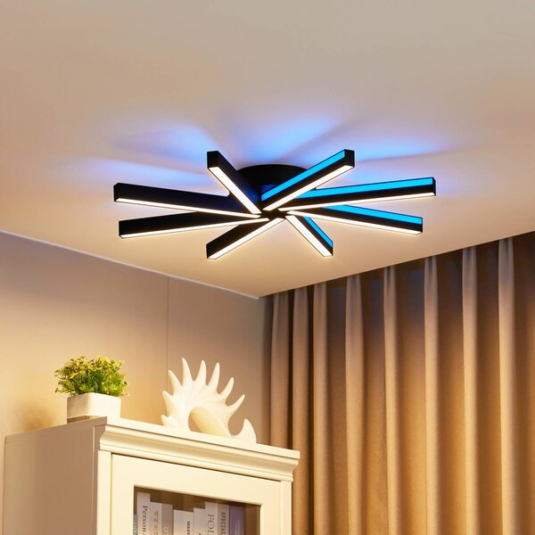 Plafoniera smart Tjado Lucande, dimmerabile, Nero, Soggiorno / Sala da pranzo, Metallo, Moderno