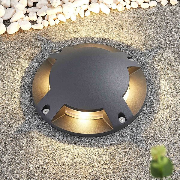 Lindby Faretto da pavimento Cormac, a 4 luci, Ø 21 cm, IP67 Cormac, Nero, Alluminio, Moderno, Lampada LED da esterni