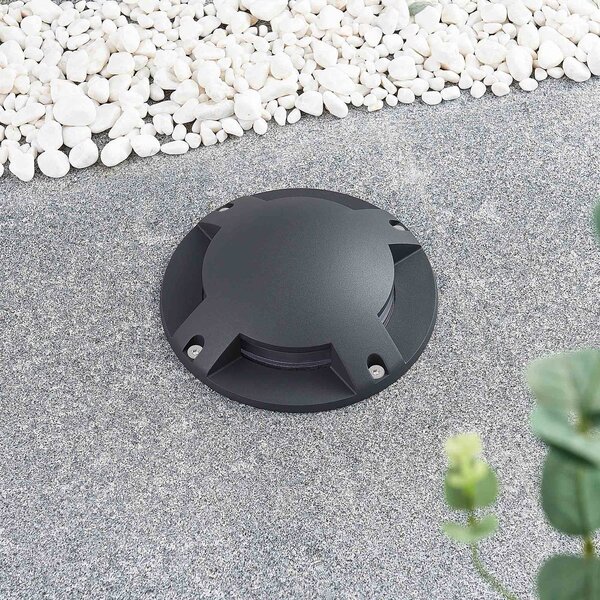 Lindby Faretto da pavimento Cormac, a 4 luci, Ø 21 cm, IP67 Cormac, Nero, Alluminio, Moderno, Lampada LED da esterni