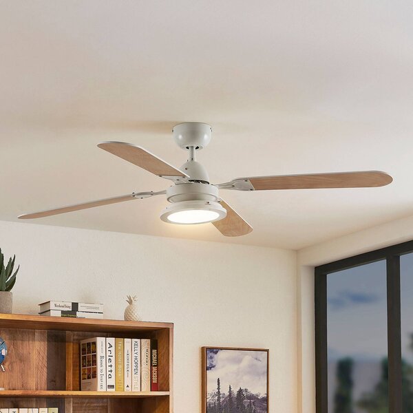 Lindby Ventilatore da soffitto LED Tedric, bianco, silenzioso, Ø 133 cm Tedric, Bianco / Opale, Soggiorno / Sala da pranzo, Metallo, Vintage