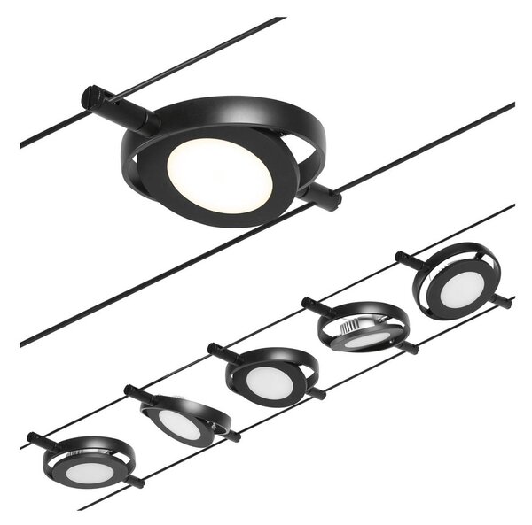 Paulmann Wire RoundMac Sistema di illuminazione LED a funi 5 luci nero, Nero, Corridoio, Metallo, Moderno, Sistema di illuminazione a funi