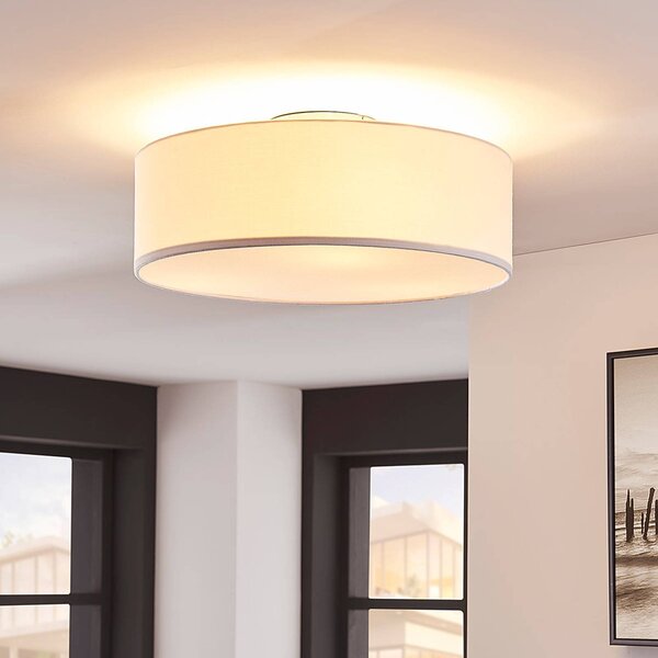 Plafoniera Lindby Sebatin, Ø 40 cm, bianco, tessuto, E27