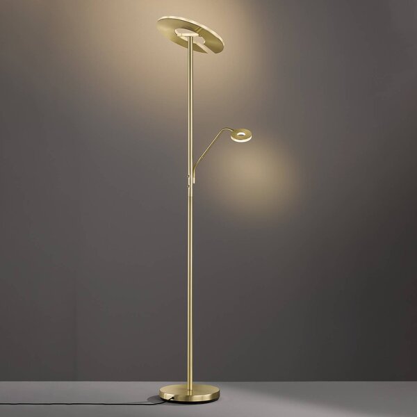 FISCHER & HONSEL Lampada da terra con luce lettura Dent, dimmerabile, Ottone / Oro, Soggiorno / Sala da pranzo, Metallo, Moderno, Lampada LED da terra