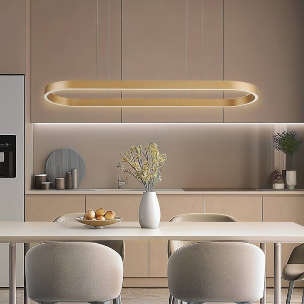 Lucande Smart lampada LED a sospensione Melinay, oro, CCT, Tuya Melinay Lucande, dimmerabile, Ottone / Oro, Soggiorno / Sala da pranzo, Alluminio, Moderno