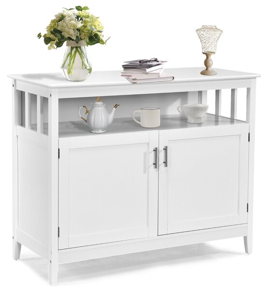 Costway Credenza cucina moderna con ripiano regolabile e 2 ante, Mobiletto multiuso 114x51x91cm Bianco