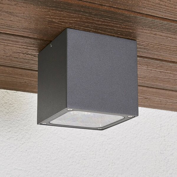 Lucande Plafoniera LED Tanea, 12x12 cm, grigio scuro, IP54 Tanea, Alluminio / Grigio / Zincato, Alluminio, Moderno, Plafoniere LED