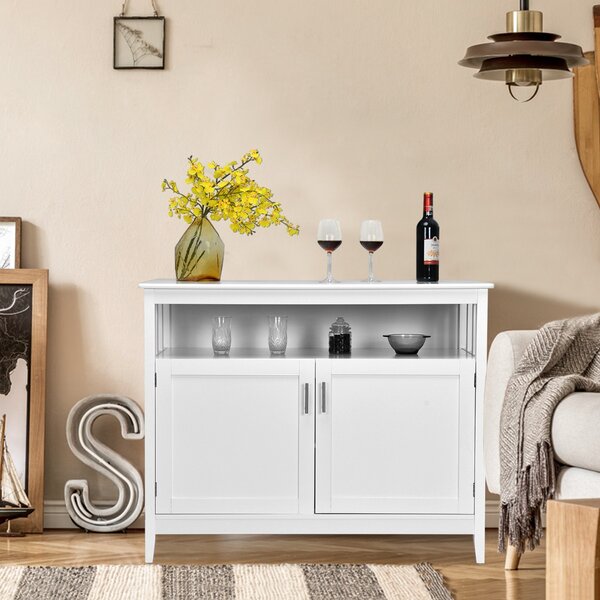Costway Credenza cucina moderna con ripiano regolabile e 2 ante, Mobiletto multiuso 114x51x91cm Bianco