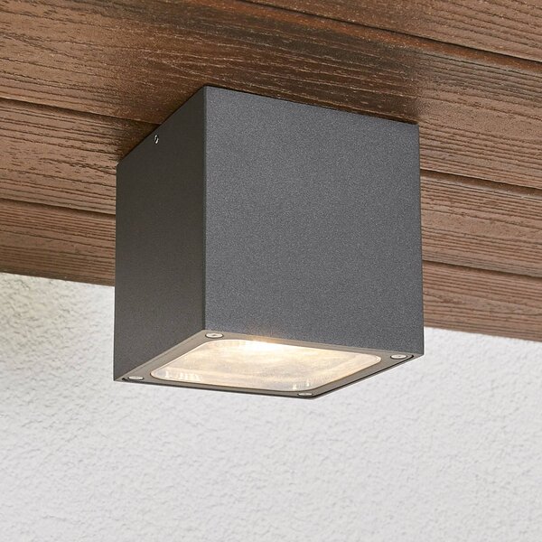 Lucande Plafoniera LED Tanea, 12x12 cm, grigio scuro, IP54 Tanea, Alluminio / Grigio / Zincato, Alluminio, Moderno, Plafoniere LED