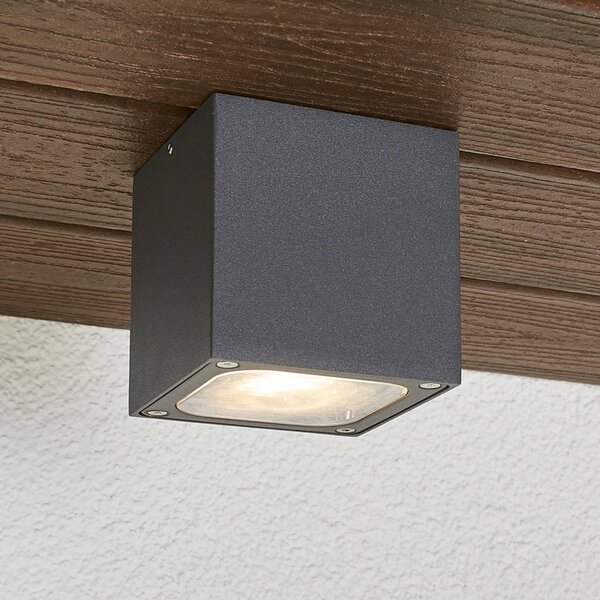 Lucande Plafoniera LED Tanea, 10x10 cm, grigio scuro, IP54 Tanea, Alluminio / Grigio / Zincato, Alluminio, Moderno, Plafoniere LED
