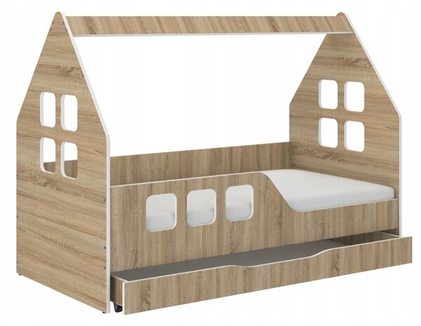 Casetta per bambini con cassetto 160 x 80 cm in rovere sonoma decor sinistra