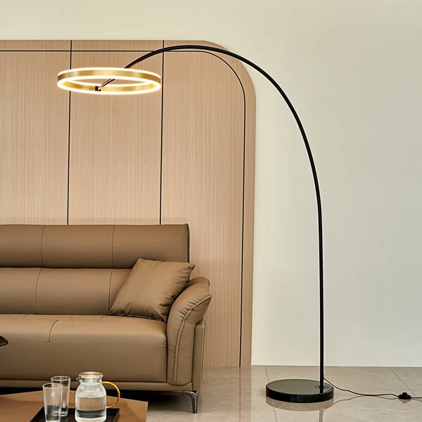 Lampada ad arco Yekta Lucande, dimmerabile, Nero, Soggiorno / Sala da pranzo, Metallo, Design, Lampada da terra