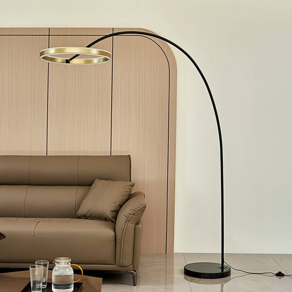 Lampada ad arco Yekta Lucande, dimmerabile, Nero, Soggiorno / Sala da pranzo, Metallo, Design, Lampada da terra