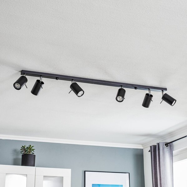SOLLUX LIGHTING Faretto da soffitto Round in nero, 6 luci lineari Round, dimmerabile, Nero, Soggiorno / Sala da pranzo, Metallo, Moderno