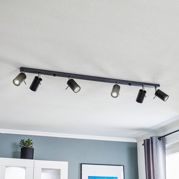 SOLLUX LIGHTING Faretto da soffitto Round in nero, 6 luci lineari Round, dimmerabile, Nero, Soggiorno / Sala da pranzo, Metallo, Moderno