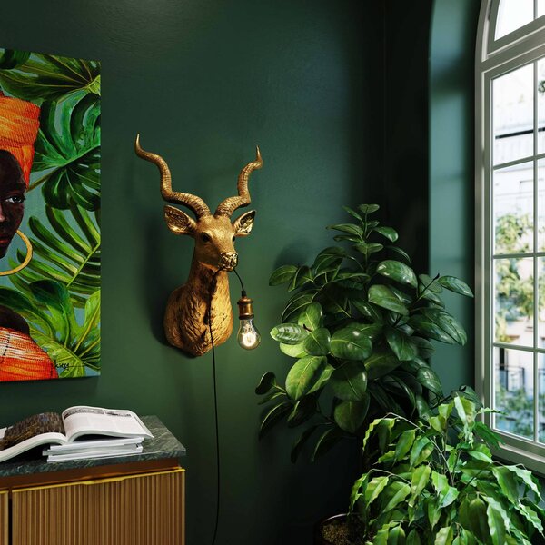 KARE Applique da parete di design Animal Goat, Ottone / Oro, Soggiorno / Sala da pranzo, Plastica, Design, Applique