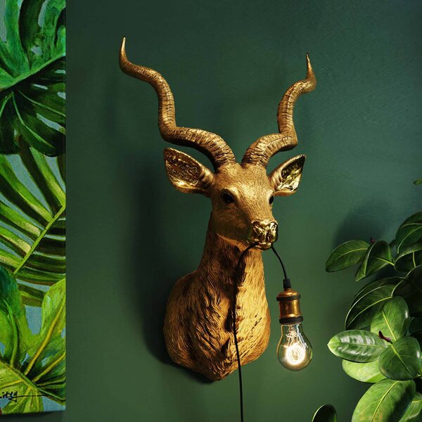 KARE Applique da parete di design Animal Goat, Ottone / Oro, Soggiorno / Sala da pranzo, Plastica, Design, Applique