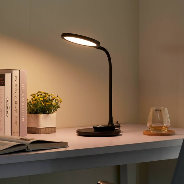 Lampada da scrivania Valtaria Lindby, dimmerabile, Nero, Studio / Ufficio, Plastica, Moderno, Lampada da tavolo LED