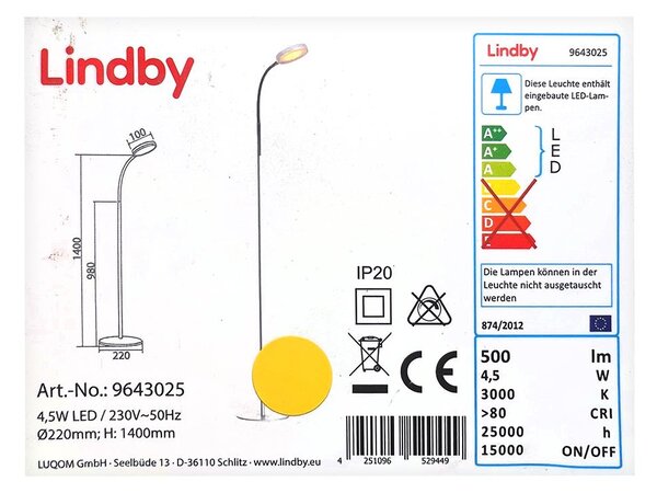 Lindby - Lampada da terra MILOW LED/4.8W/230V