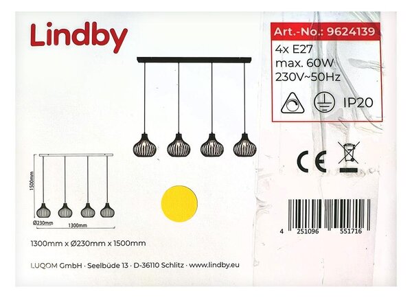 Lindby - Lampadario a filo FRANCES 4xE27/60W/230V