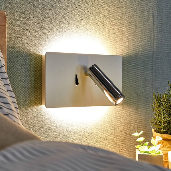 Applique da parete a LED Elske Lucande, Bianco / Opale, Camera da letto, Metallo, Moderno, Applique a LED