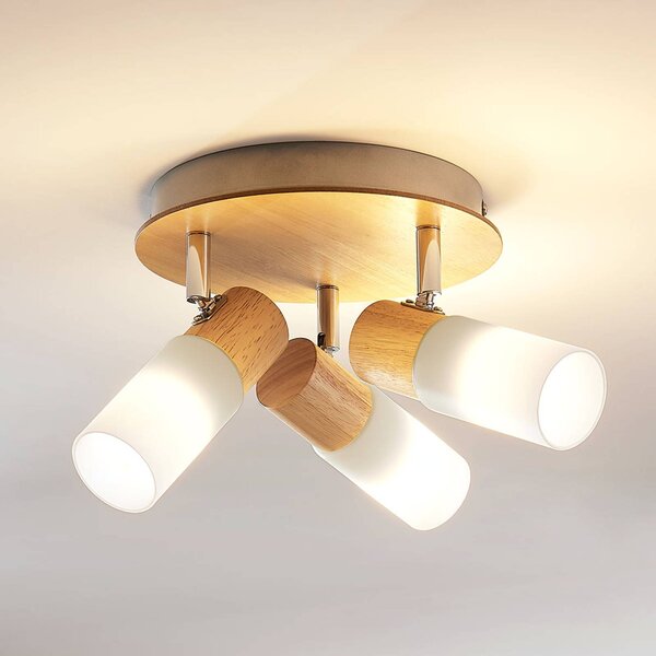 Faretto da soffitto Lindby Christoph, 20 cm, a 3 luci, legno, rondel Christoph Lindby, dimmerabile, Legno chiaro, Soggiorno / Sala da pranzo, Legno, Campagna / Rustiche, Faretto