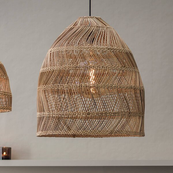 PR Home Lampada a sospensione da esterno Maja, rattan, Ø 45 cm, spina, IP44 Maja, Legno chiaro, Legno