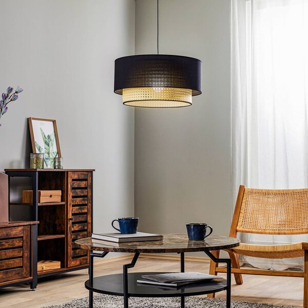 Duolla Lampada sospesa Boho, rattan, tessuto, nero/beige