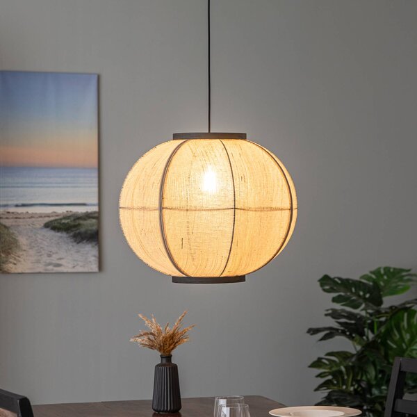 Lampada a sospensione Aurinil Lindby, dimmerabile, Legno chiaro, Soggiorno / Sala da pranzo, Tessuto / Stoffa / Seta, Campagna / Rustiche, Lampada a sospensione