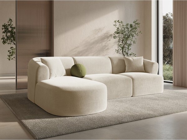 Divano angolare beige (con penisola a sinistra/con chaise lounge) con rivestimento in velluto Campi – Cosmopolitan Design