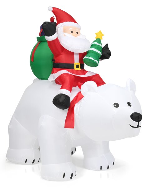 Costway Babbo Natale su orso polare con testa girevole gonfiabile 200 cm, Decorazione natalizia con poliestere impermeabile e luci LED