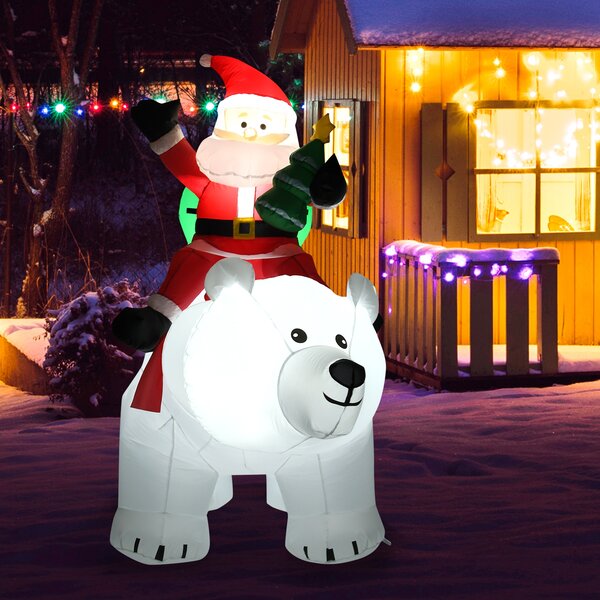 Costway Babbo Natale su orso polare con testa girevole gonfiabile 200 cm, Decorazione natalizia con poliestere impermeabile e luci LED