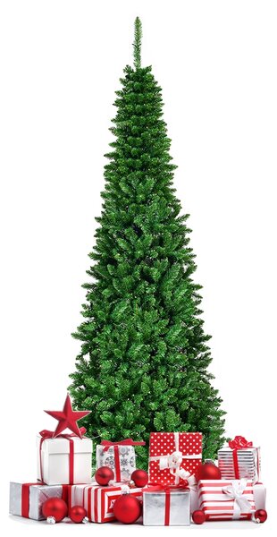 Costway Albero di Natale 200cm 708 rami, Abete artificiale innevato con base solida di metallo e luci LED