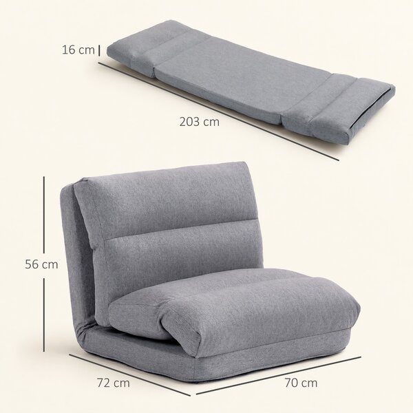 HOMCOM Poltrona da Terra Pieghevole 3 in 1 Trasformabile in Chaise Longue e Letto, in Tessuto Effetto Lino, Grigio | Aosom Italy